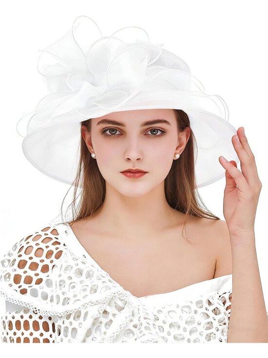 Elegant Organza Wide Brim Fascinator Hat for Weddings, Tea Parties & Derby main image 5